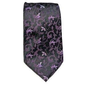 Sean John Fine Tailoring 100% Silk Tie Purple Leaves Gothic 58 X 3.5 Hand Made